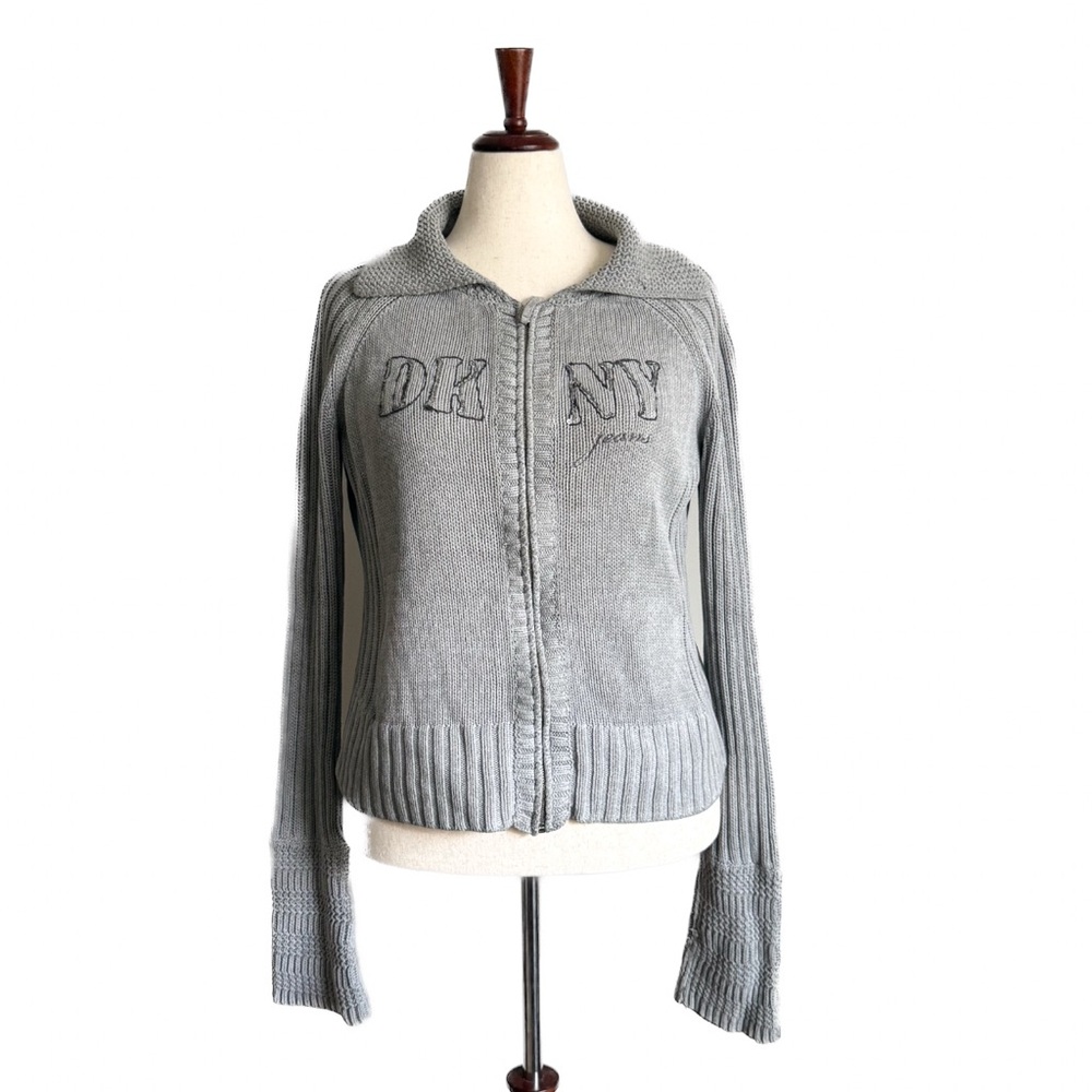 DKNY Light Gray Zip-Up Sweater